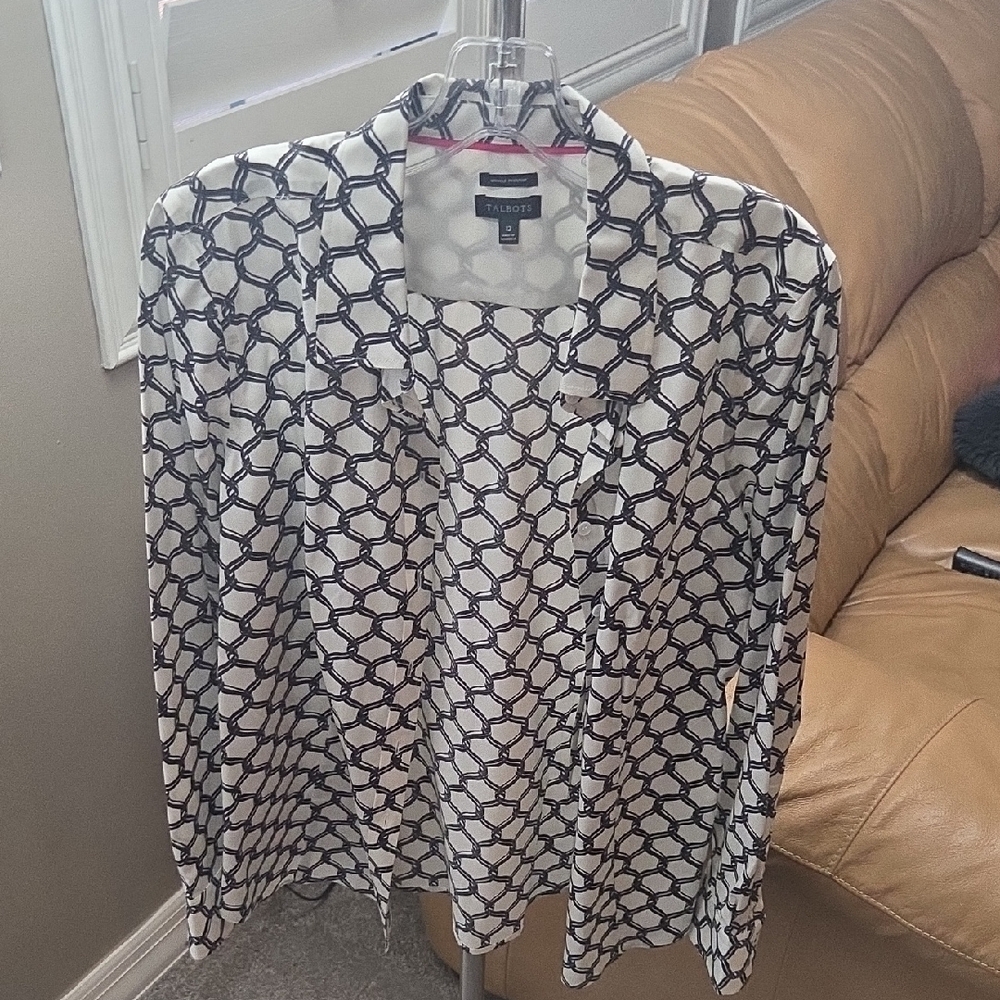 Talbots Black & White Geometric Blouse | Classic Career Chic